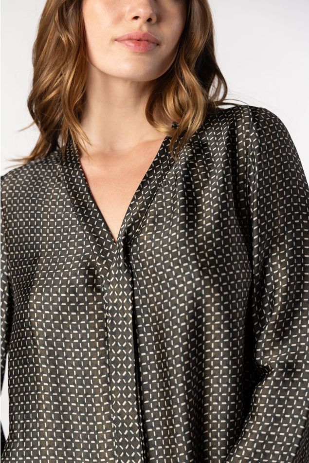 Geometric Print Satin Tunic Blouse
