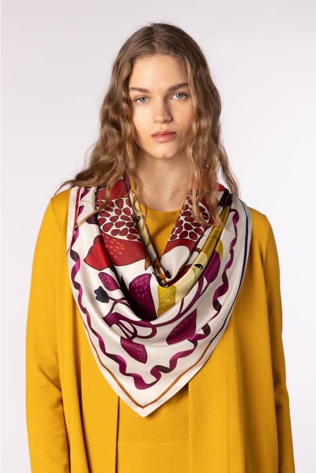 Fruit Print Satin Carré Scarf