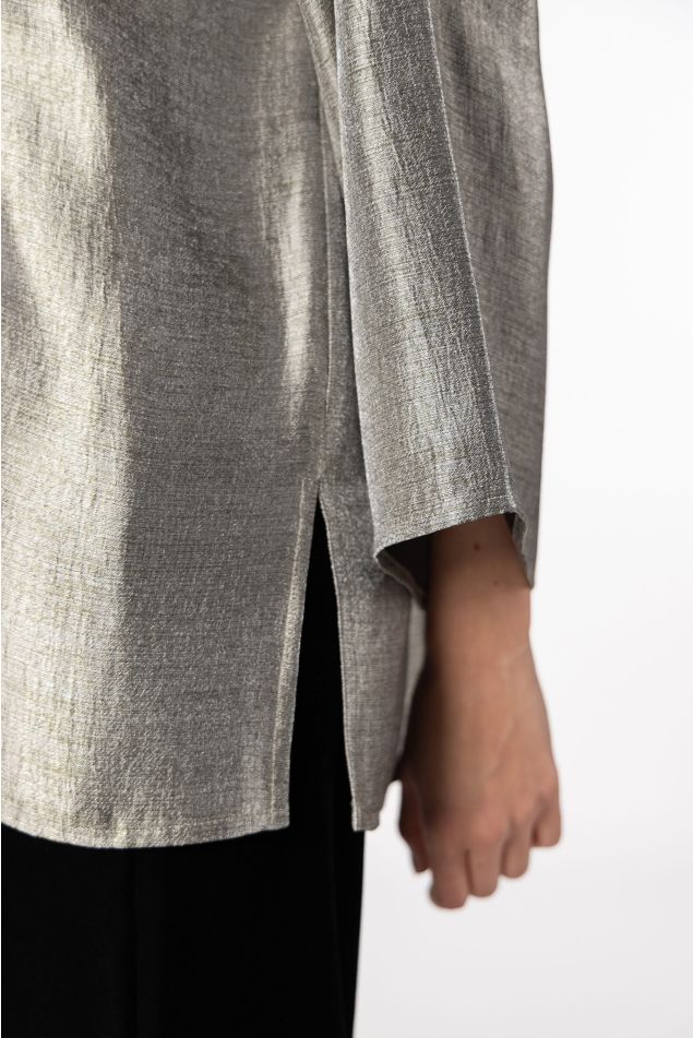 Silver Lamé Tunic with Boat Neckline