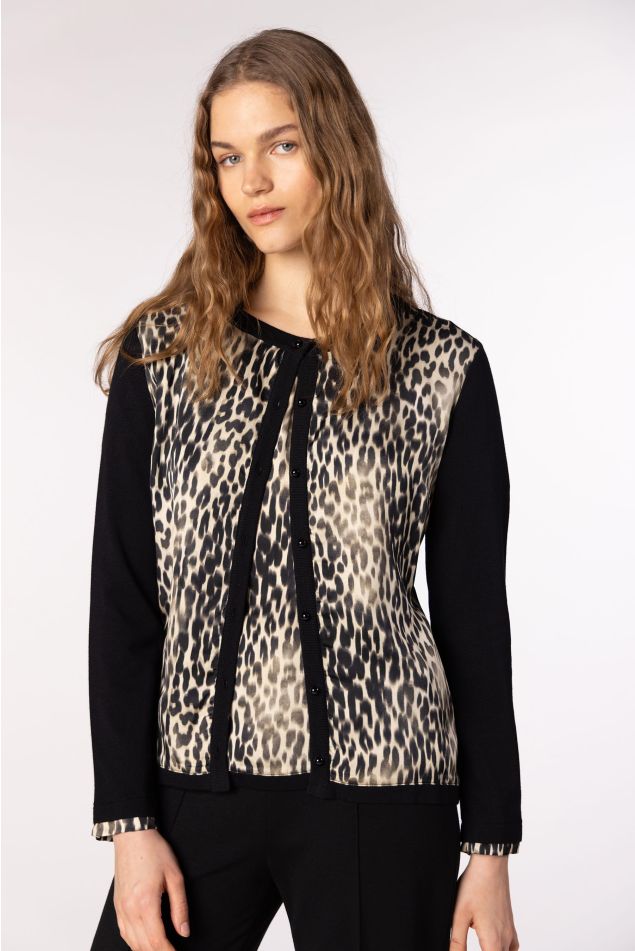 Printed Knit and Satin Cardigan