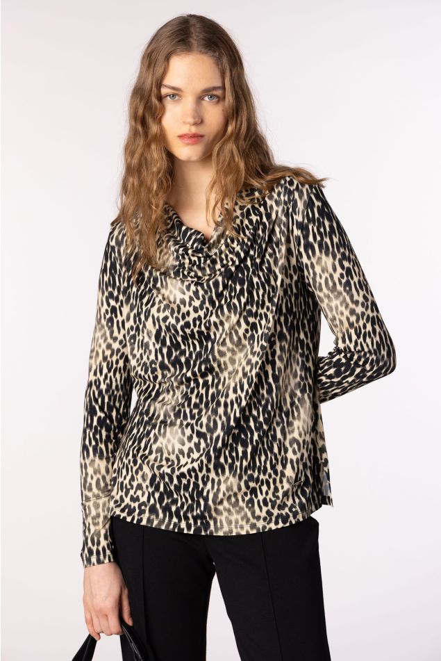 Printed Jersey Top with Draped Neckline
