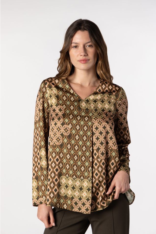 Geometric Print Satin Blouse