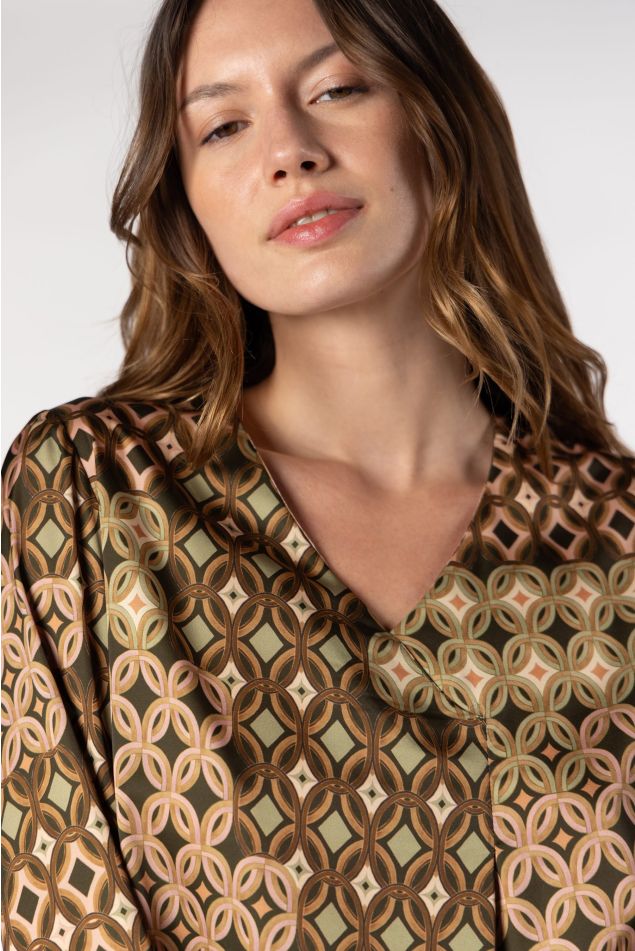 Geometric Print Satin Blouse
