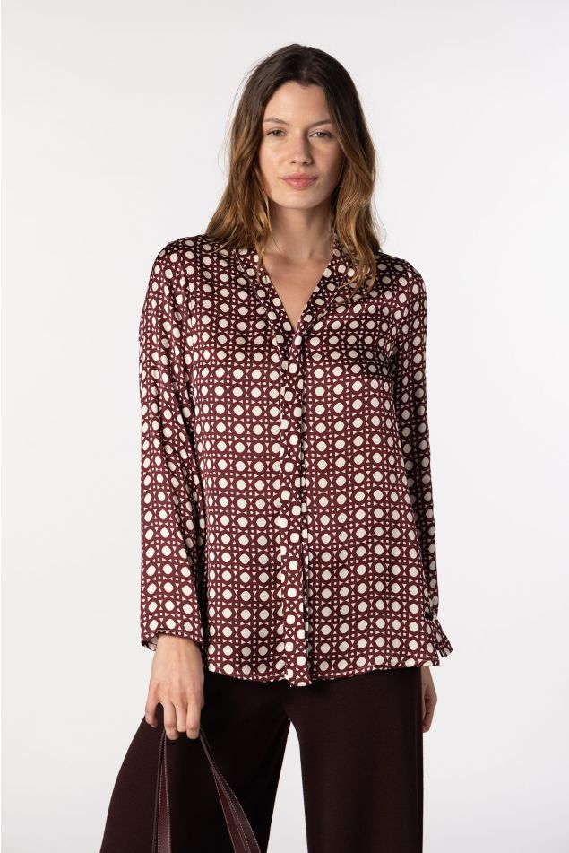 Geometric Print Satin Tunic Blouse