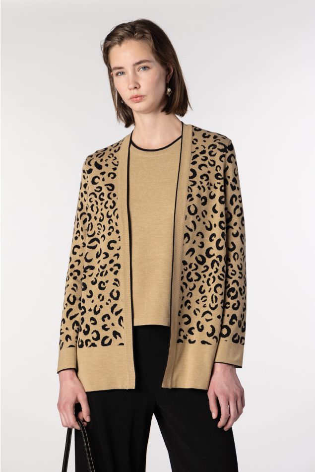 Jaqueta de punt jacquard animal print