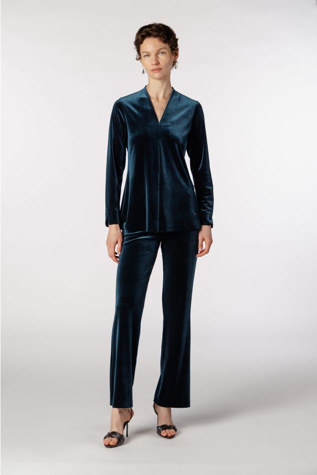 Straight-Leg Velvet Jersey Trousers