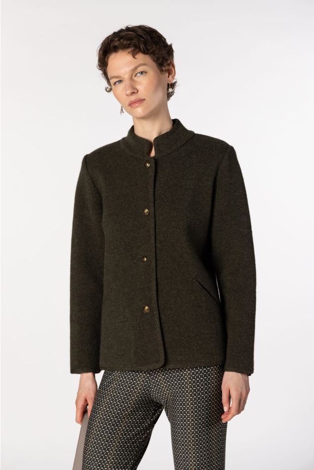 Boiled Wool Jacket with Metallic Buttons