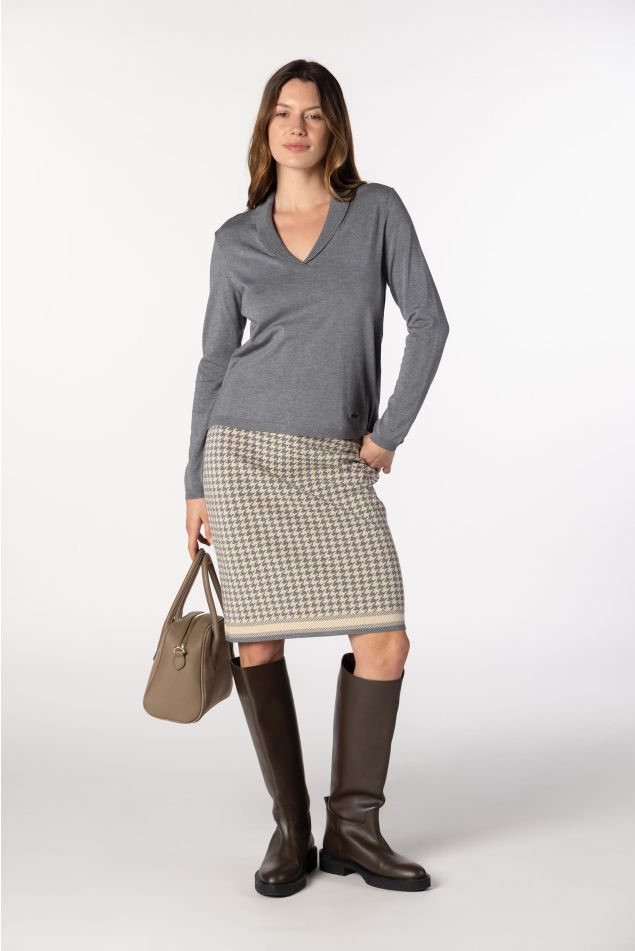 Houndstooth Jacquard Pencil Knit Skirt