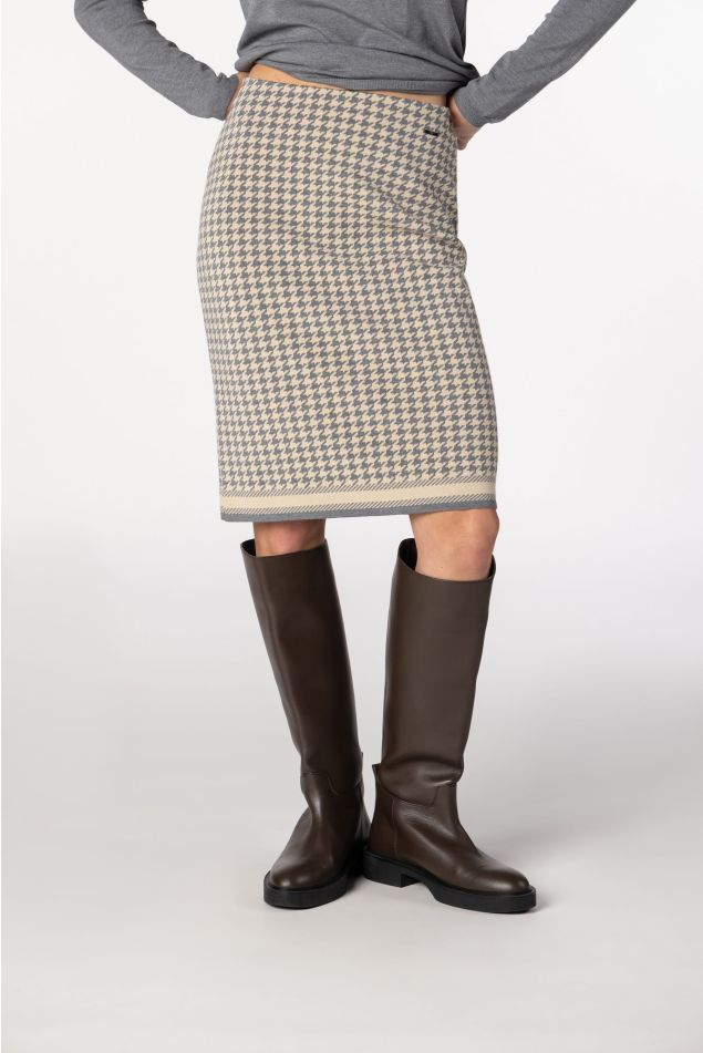Houndstooth Jacquard Pencil Knit Skirt