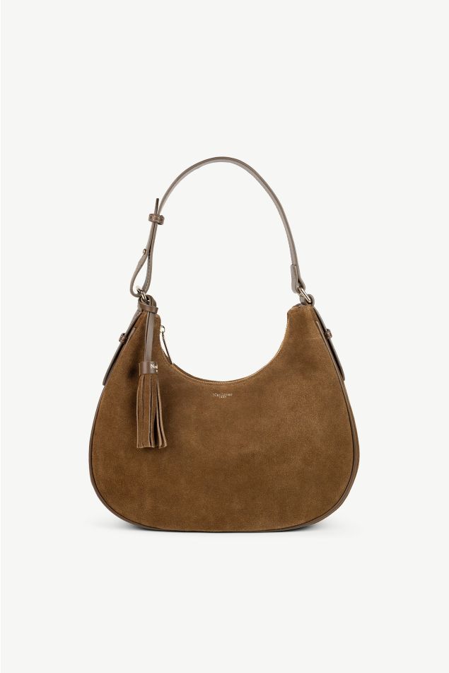Suede Half-Moon Bag with Tassel Charm