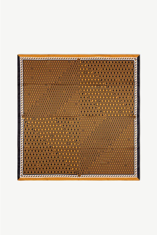 Geometric Patchwork Satin Carré Scarf