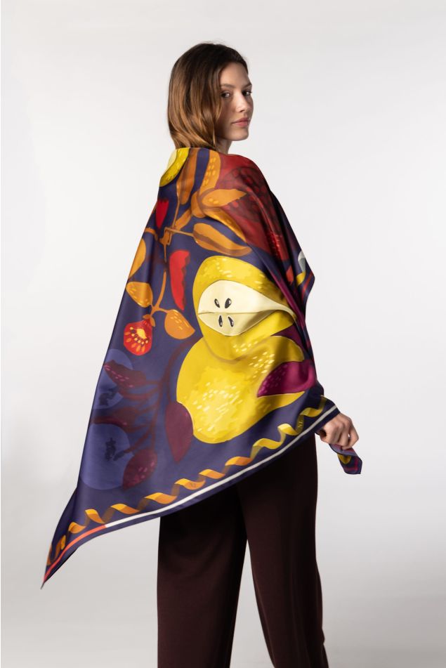 Fruit Print Satin Grand Carré Scarf