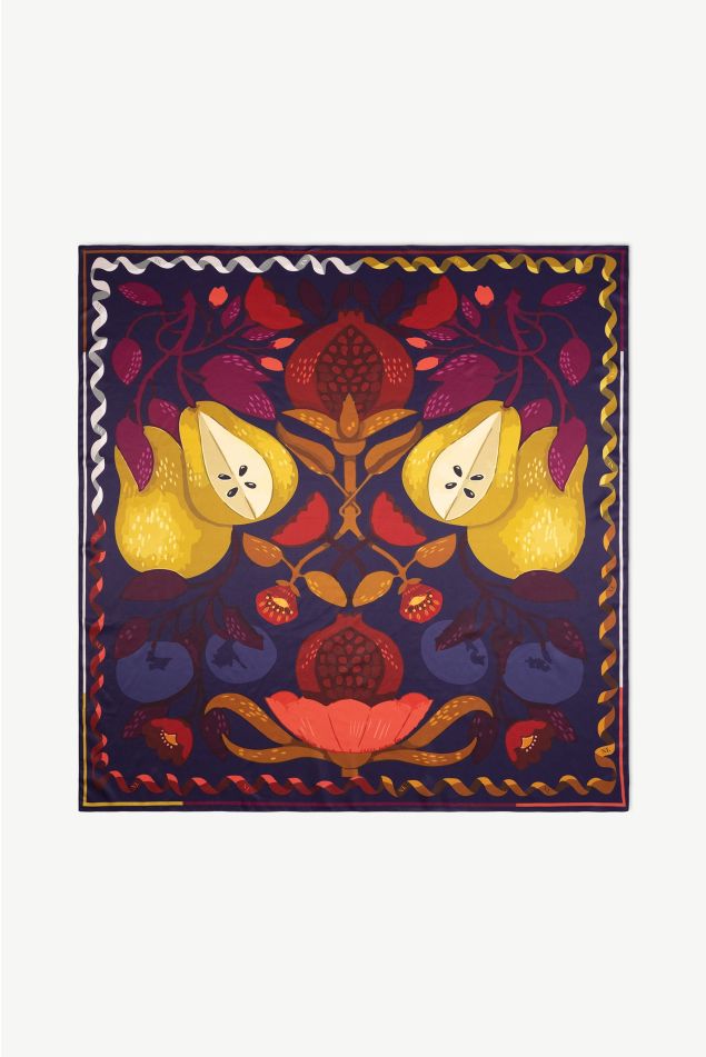 Fruit Print Satin Grand Carré Scarf