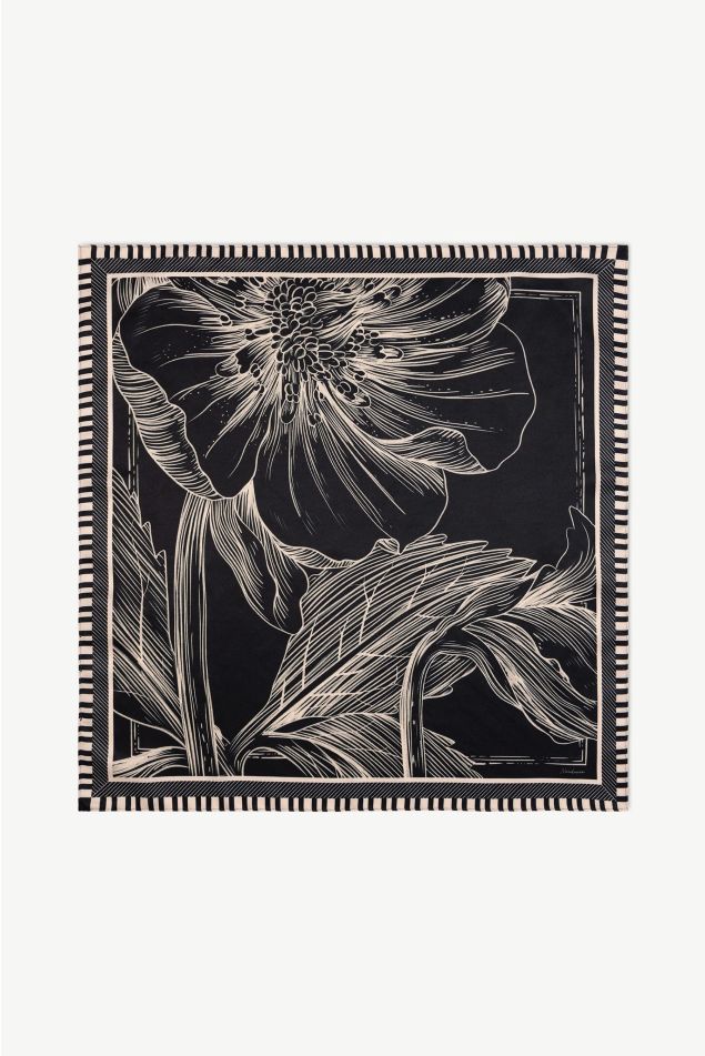 Floral Line Art Satin Bandana