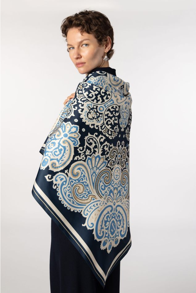 Ornamental Paisley Satin Grand Carré Scarf