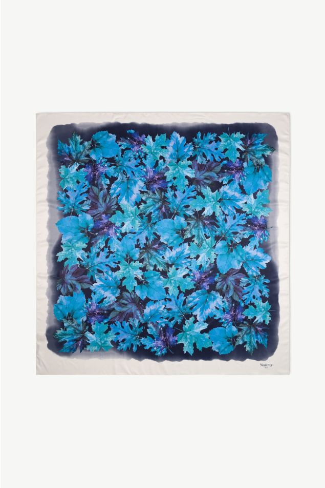 Foulard grand carré de setí fullatge en aquarel·la