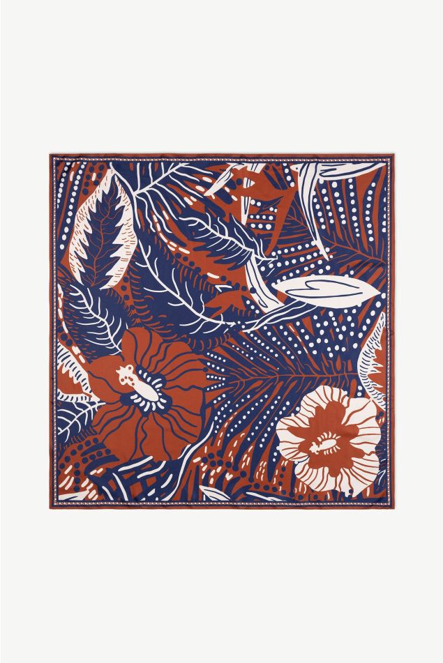 Tropical Jungle Hibiscus Satin Carré Scarf