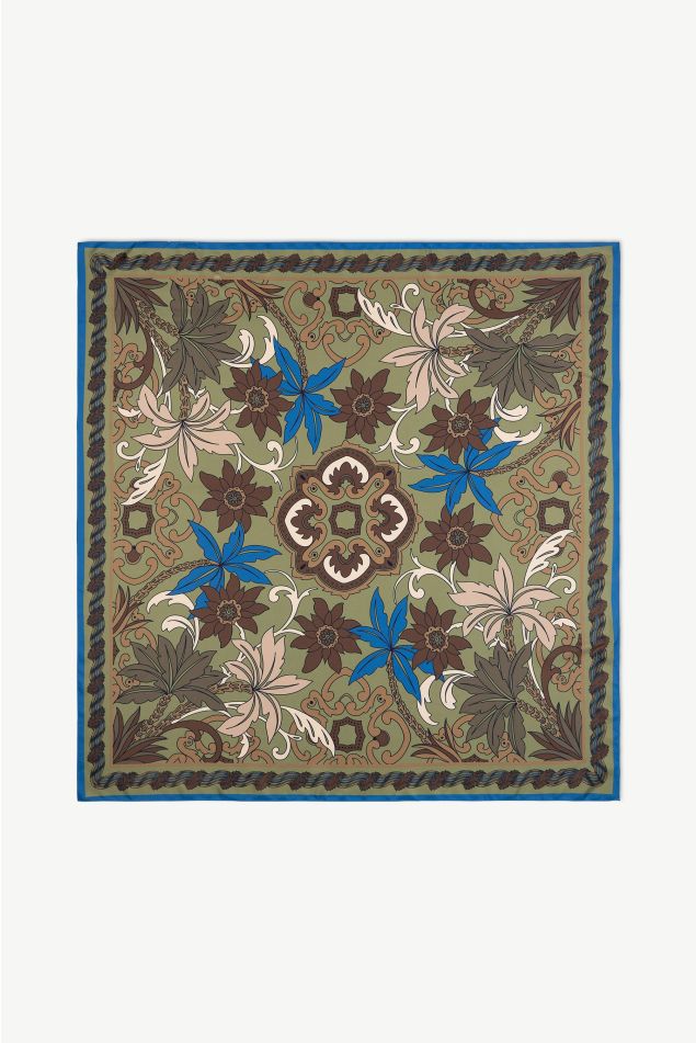 Ornamental Floral Satin Carré Scarf