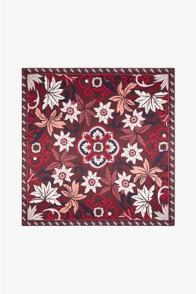 Ornamental Floral Satin Grand Carré Scarf
