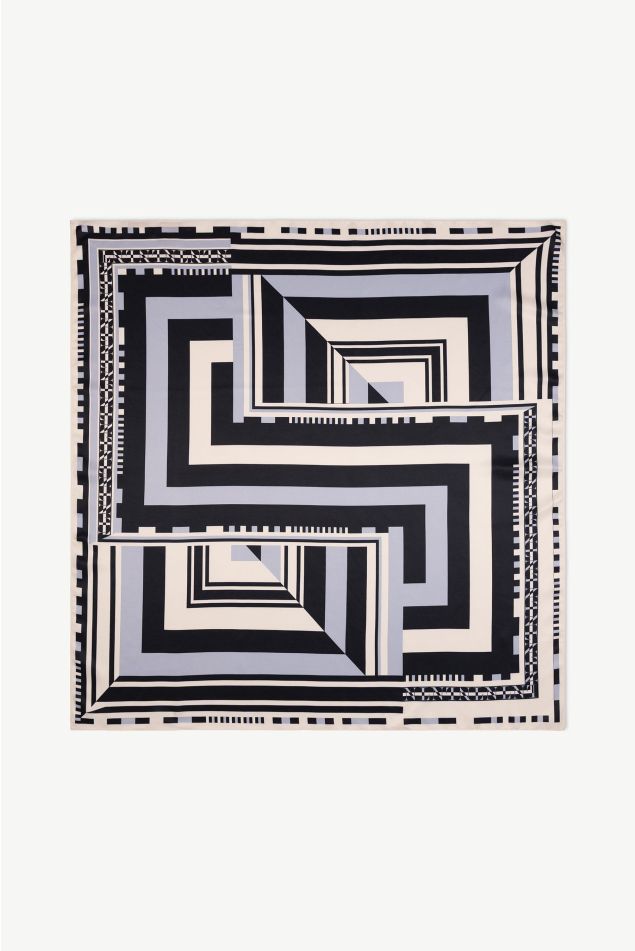 Geometric Spiral Satin Carré Scarf
