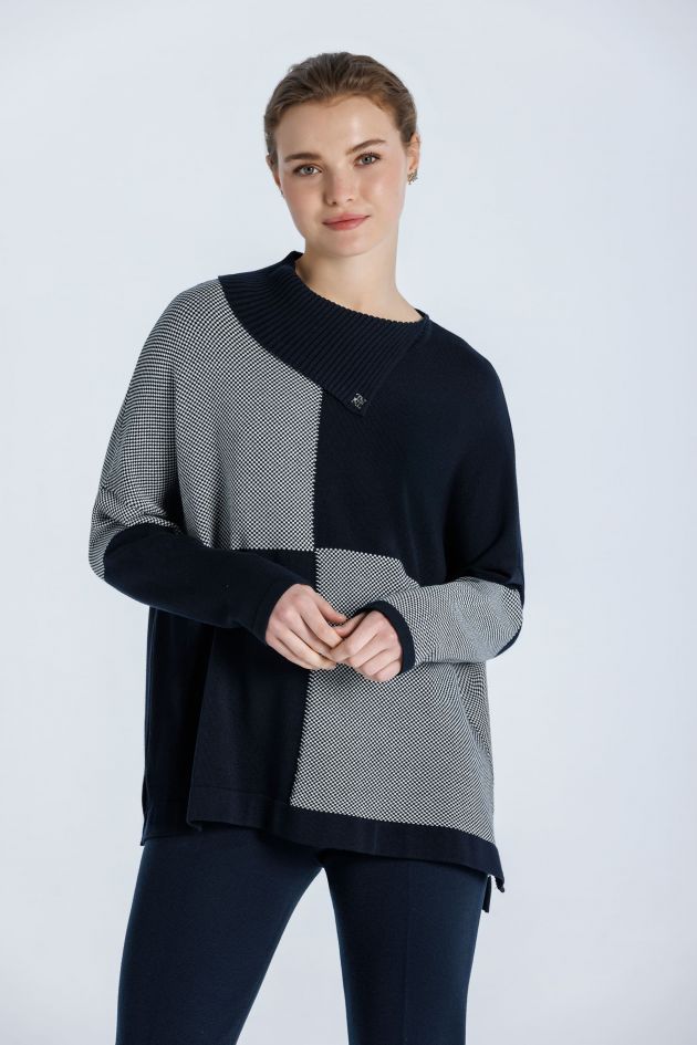 Split-turtleneck sweater dress blues 