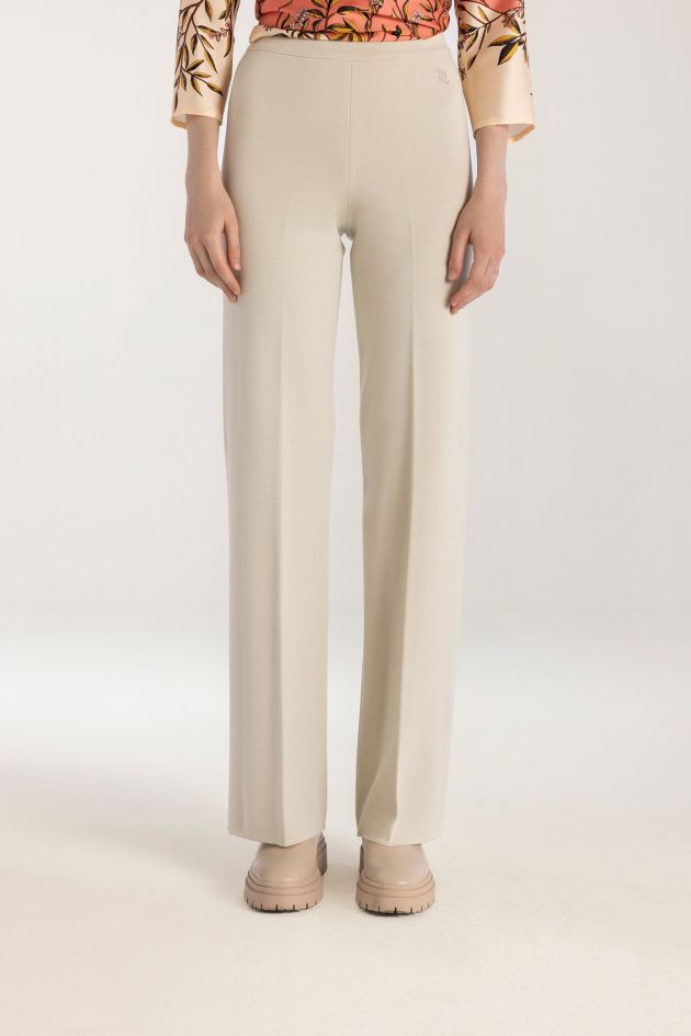 Beige High Rise Wide Leg Knitted Pants|215072803