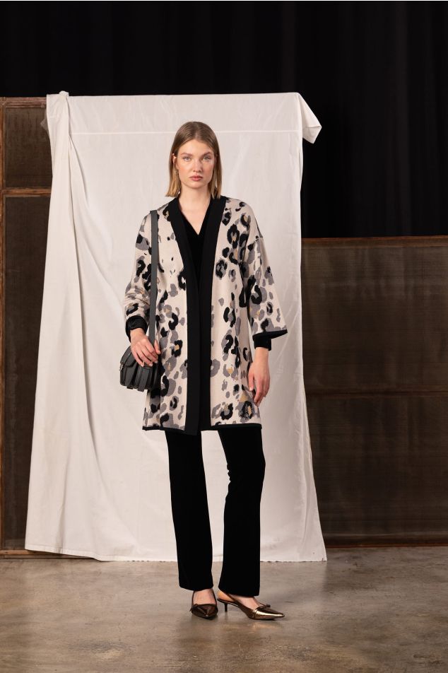 Càrdigan llarg de punt jacquard animal