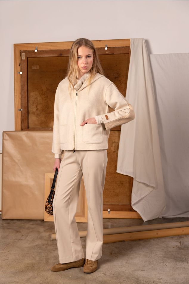 Jaqueta combinada de llana burell i tricot