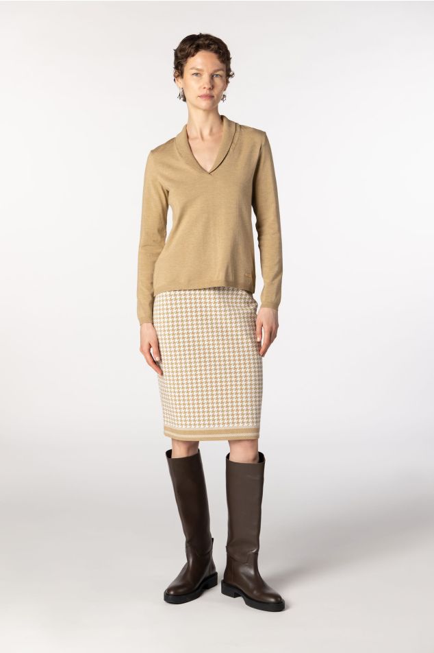Houndstooth Jacquard Pencil Knit Skirt