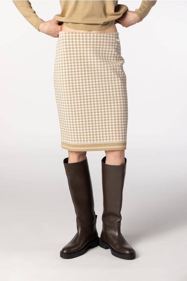 Houndstooth Jacquard Pencil Knit Skirt