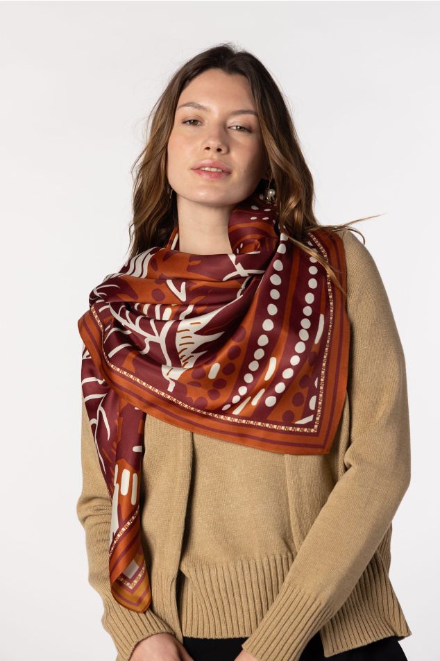 Foulard grand carré de setí selva tropical amb hibiscus