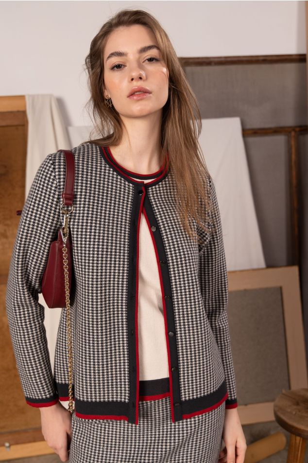 Càrdigan de punt jacquard quarde vichy