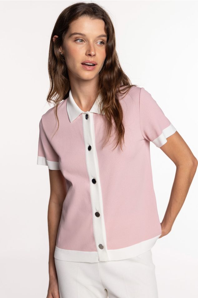 Camisa de punt amb vius en contrast