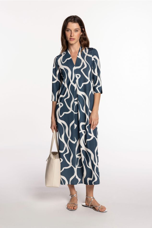 Vestido de malha circular com pliegue central