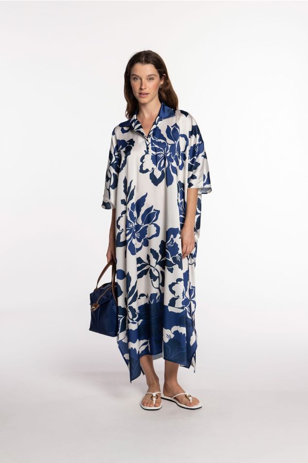 Caftà de twill camiser floral blau