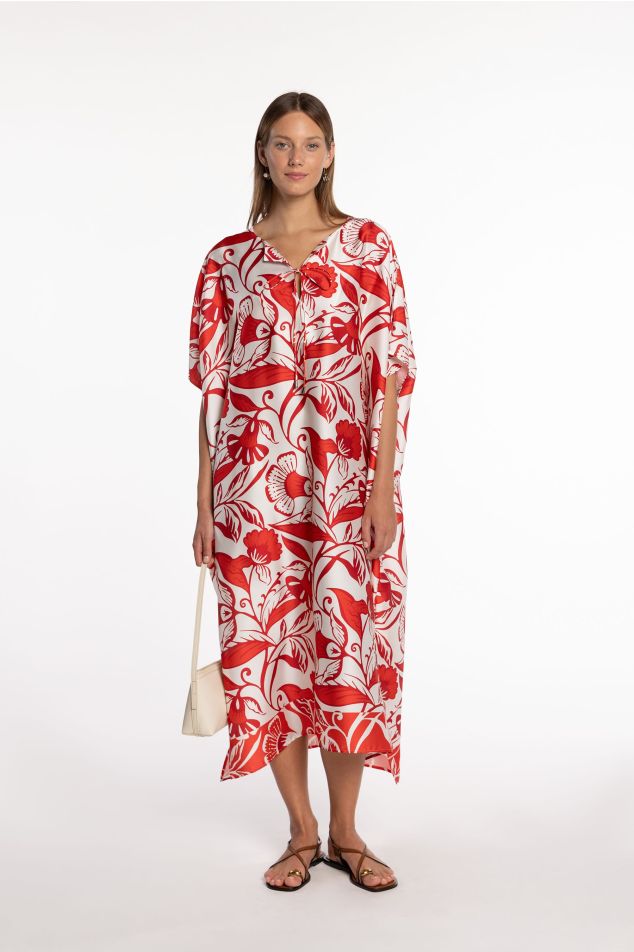 Caftà de twill floral amb llaçada