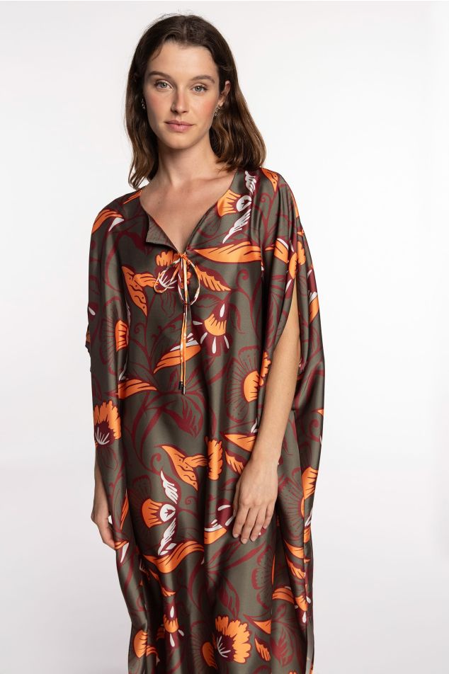 Caftán de twill floral con lazada
