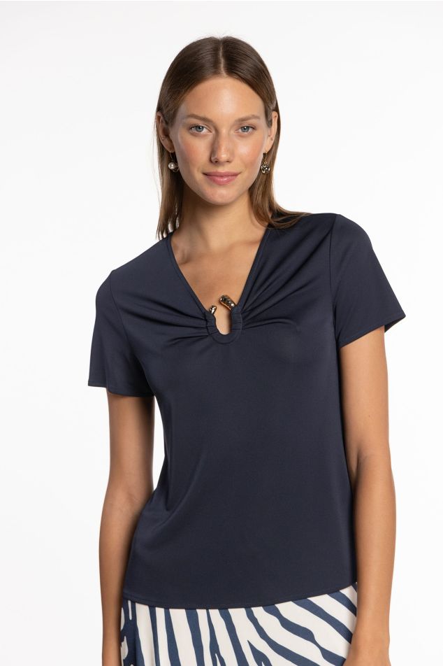 T-shirt de malha circular com aplique metálico