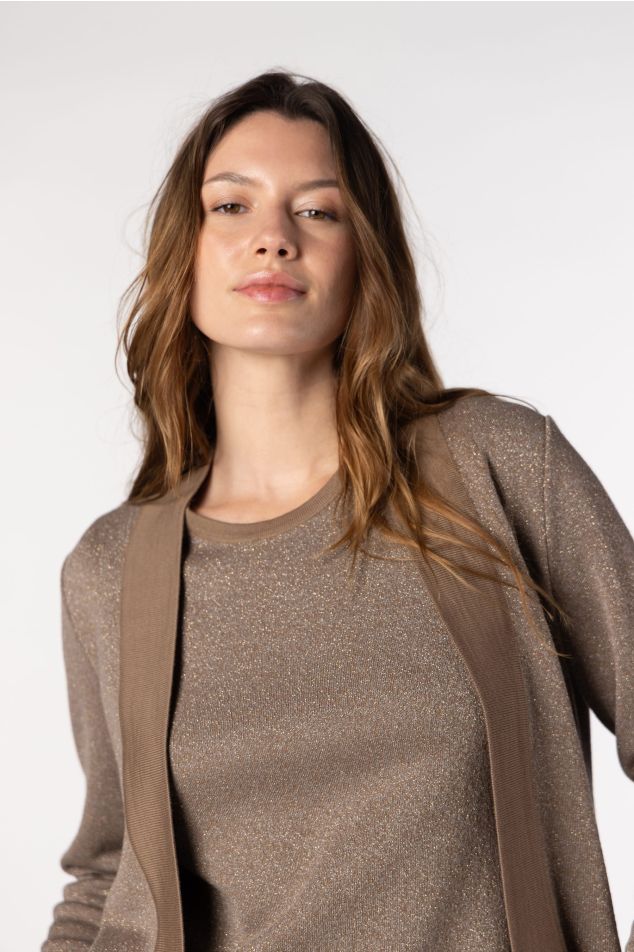 Long Knit Jacket With Lurex
