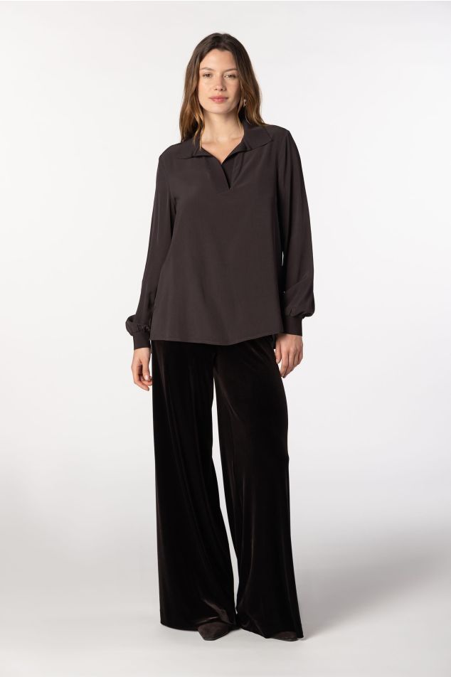 Crepe Polo Collar Blouse
