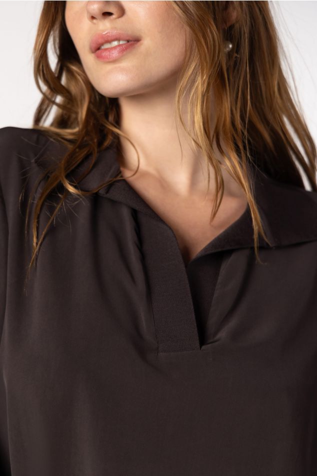 Crepe Polo Collar Blouse