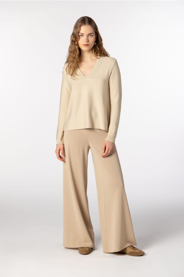 Bobble Knit Sweater with Lurex Neckline