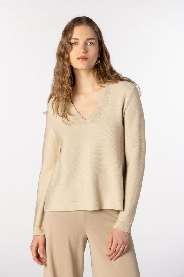 Bobble Knit Sweater with Lurex Neckline