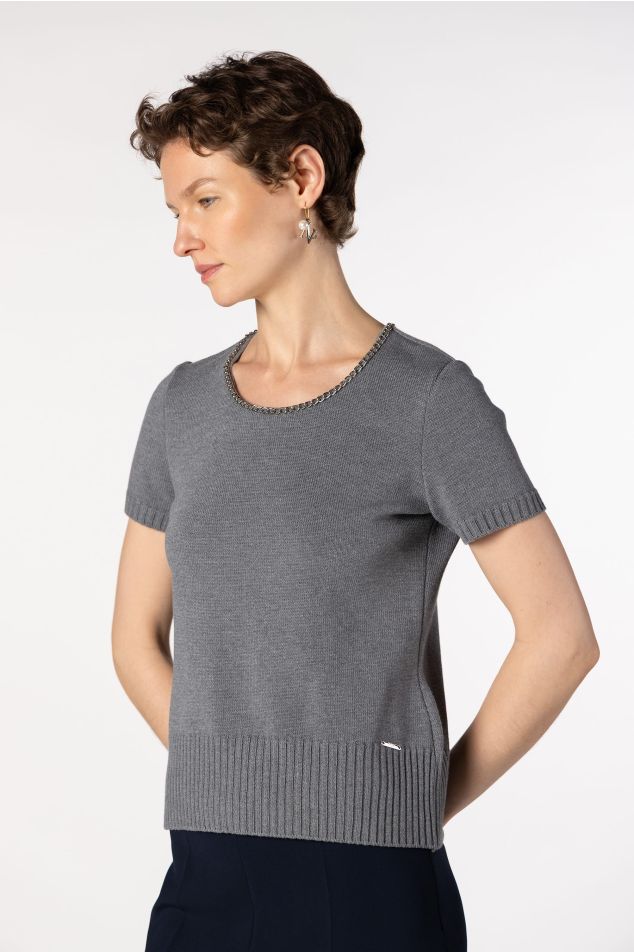 Plain Knit Sweater with Chain Detail
