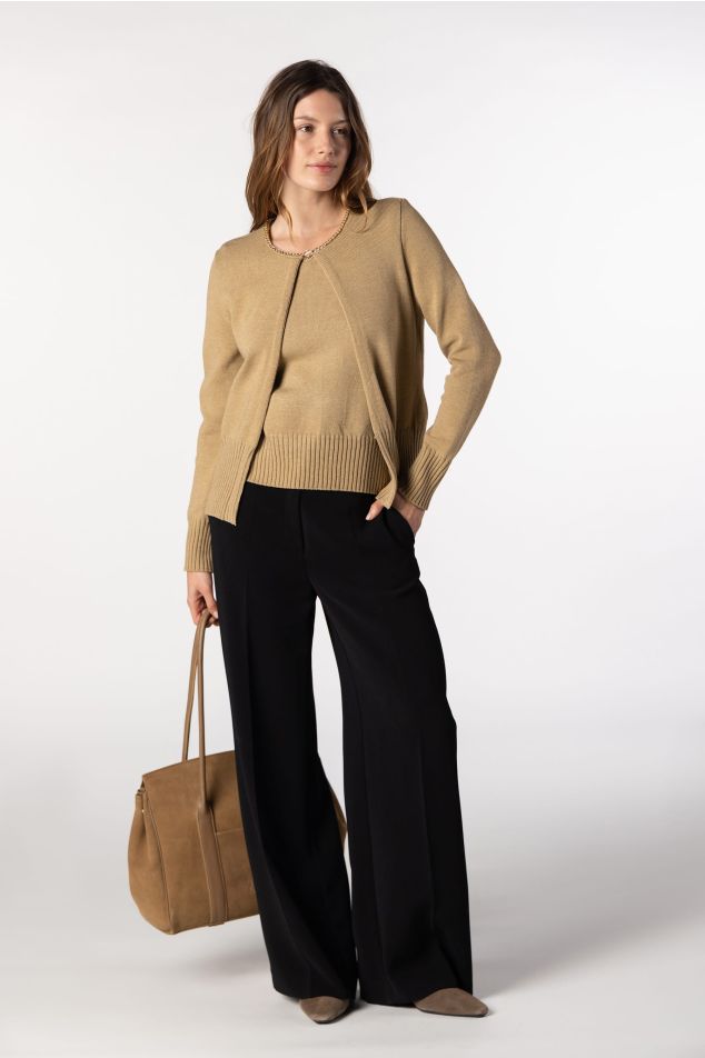 Plain Knit Twinset with Chain Detail
