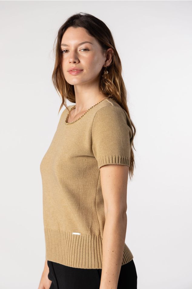 Plain Knit Sweater with Chain Detail