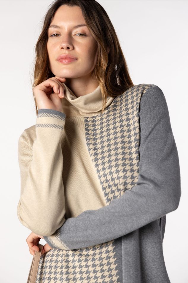 Houndstooth Jacquard Knit Sweater