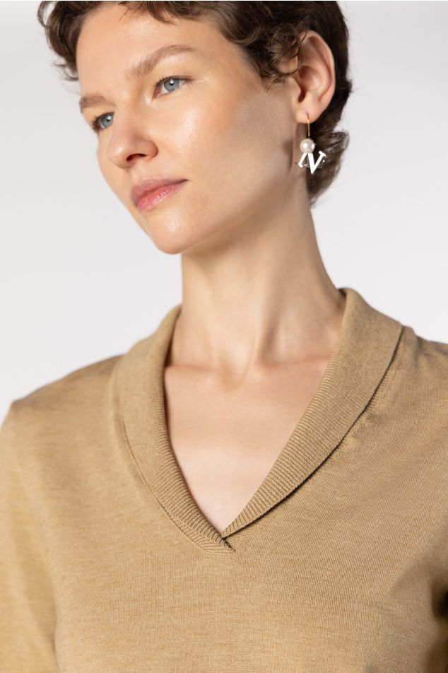 Plain Knit Sweater with Lapel Neckline
