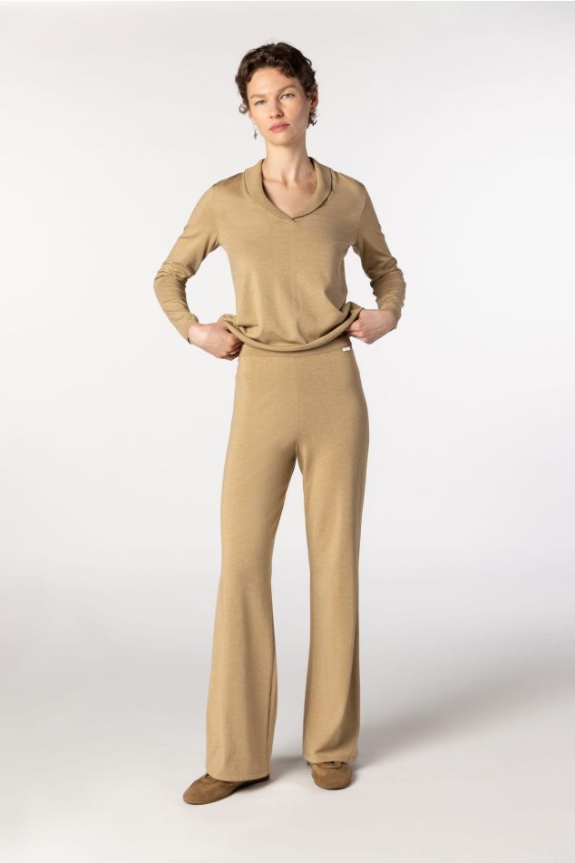 Wide-Leg Plain Knit Trousers
