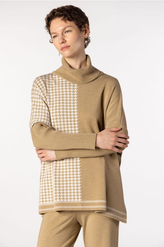 Houndstooth Jacquard Cape Sweater